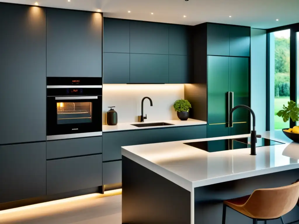 Cocina moderna y sofisticada con electrodomésticos integrados y elegantes Espacios con electrodomésticos empotrables en una cocina moderna y elegante con líneas limpias y acabado brillante