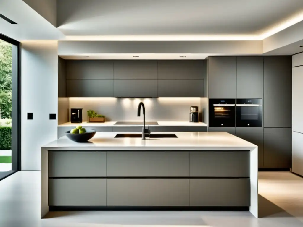 Cocina moderna con electrodomésticos integrados Espacios con electrodomésticos empotrables en una cocina moderna y elegante, con líneas limpias y una paleta de colores neutros