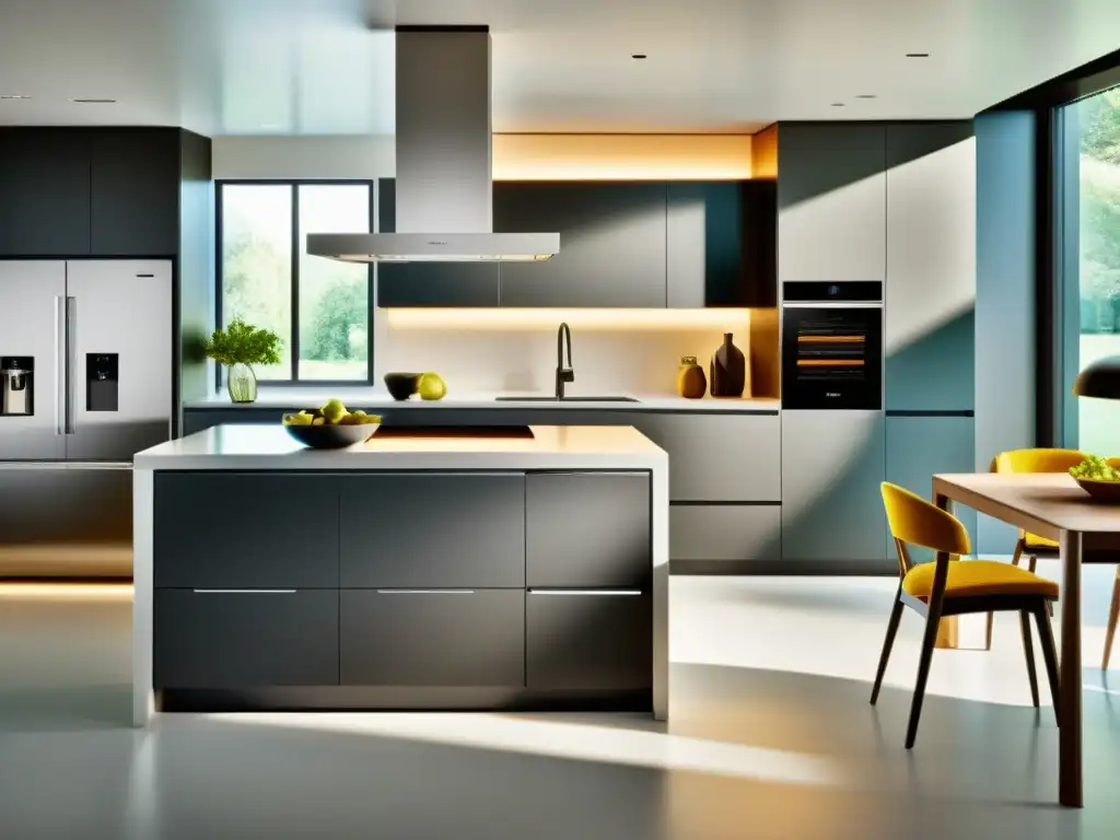 Cocina inteligente: diseño moderno y tecnología avanzada Espaciosa cocina con electrodomésticos inteligentes controlados por smartphones y tablets, diseño minimalista y conectividad perfecta