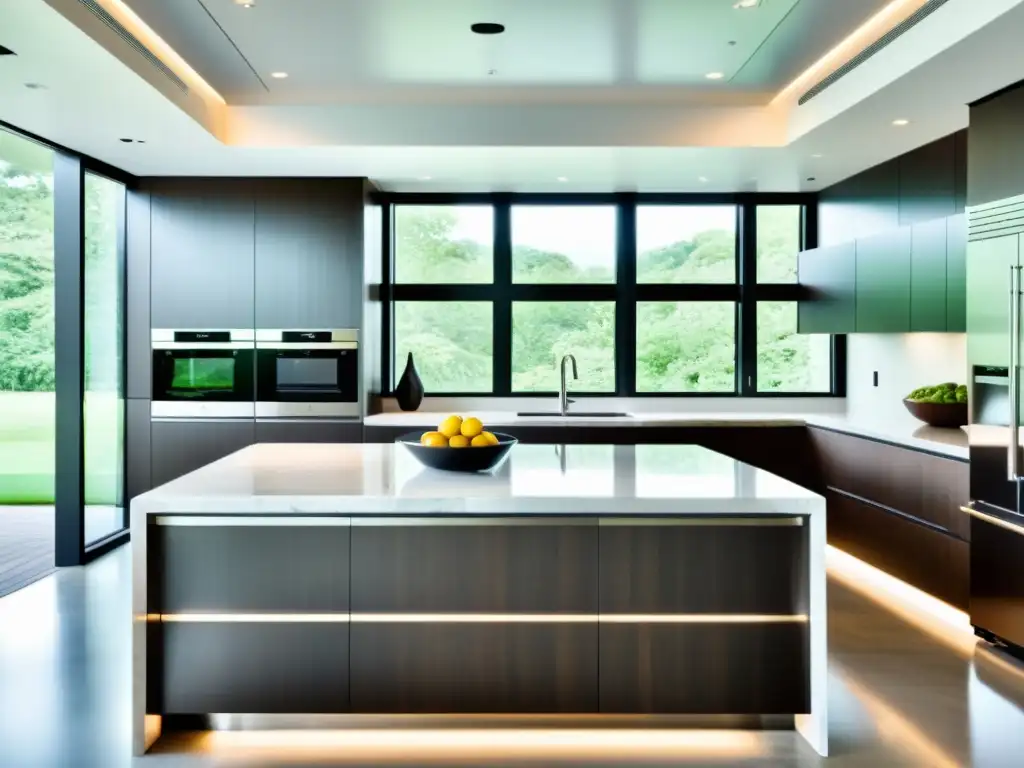 Cocina futurista con isla de cocina de alta tecnología Espaciosa cocina de diseño futurista con tecnología de control remoto integrada