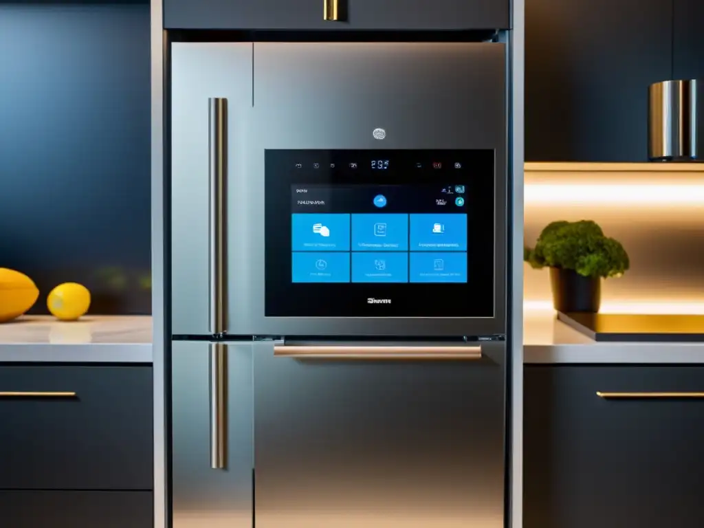 Cocina moderna e innovadora con electrodomésticos inteligentes Espaciosa cocina moderna con electrodomésticos tecnología hogar 2023 integrados, bañada en cálida luz natural