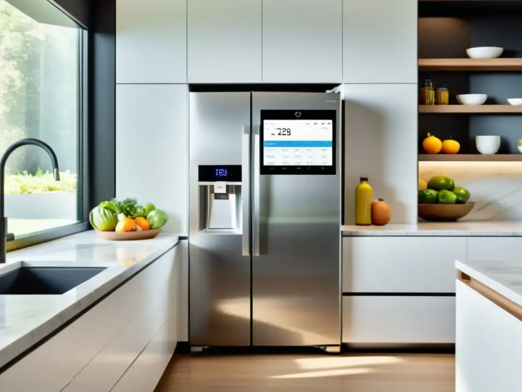 Cocina moderna con nevera inteligente y diseño elegante Espacioso y luminoso, cocina moderna con electrodomésticos de diseño y tecnología