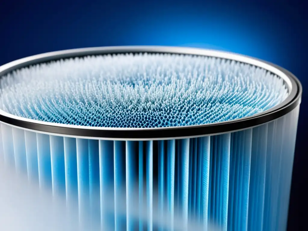 Captura de partículas con filtro HEPA de alta tecnología Un filtro HEPA de alta tecnología capturando partículas de polvo