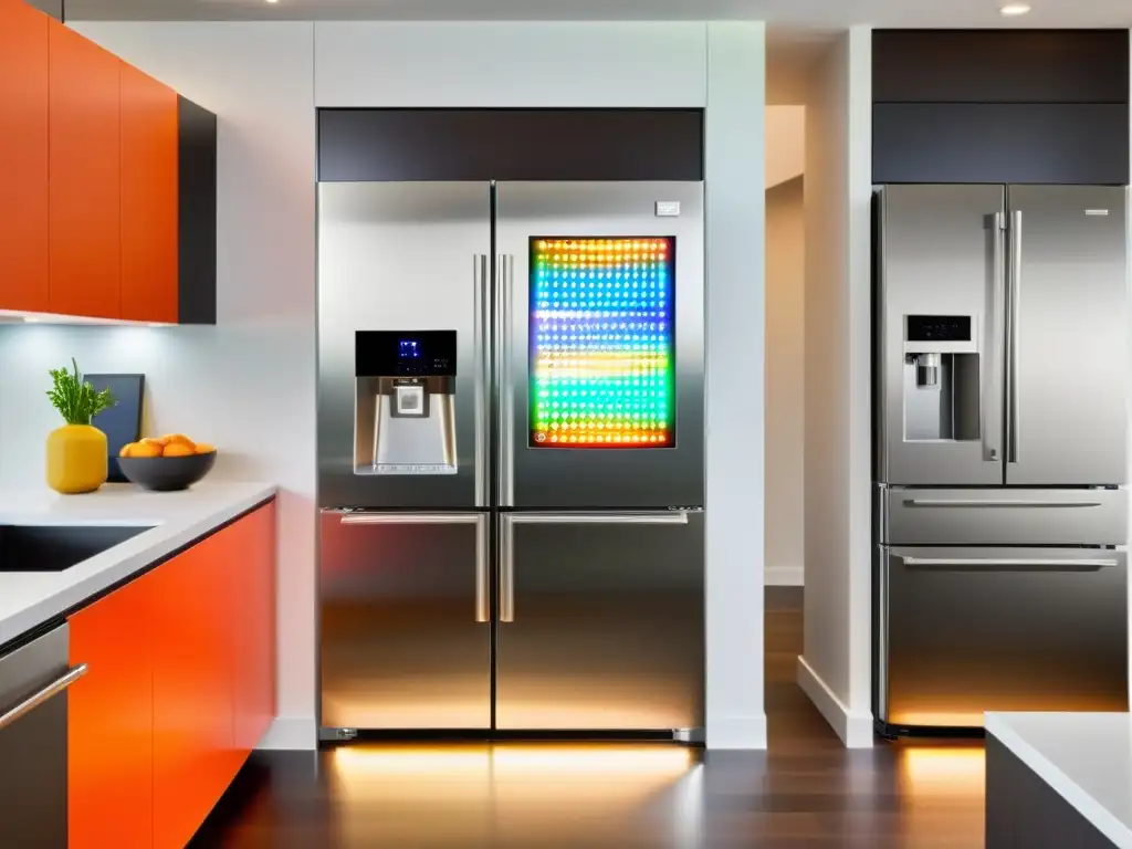 Refrigerador de acero inoxidable: modernidad y funcionalidad Un frigorífico Samsung Family Hub en una cocina moderna, con un toque personal y funcionalidad