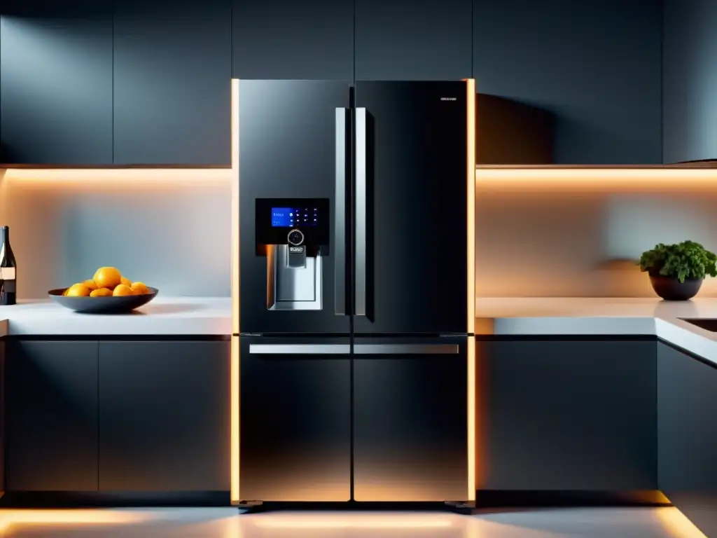 Cocina futurista con electrodomésticos autónomos integrados Funcionamiento electrodomésticos autónomos en una cocina moderna y sofisticada, con diseño futurista y tecnología de vanguardia