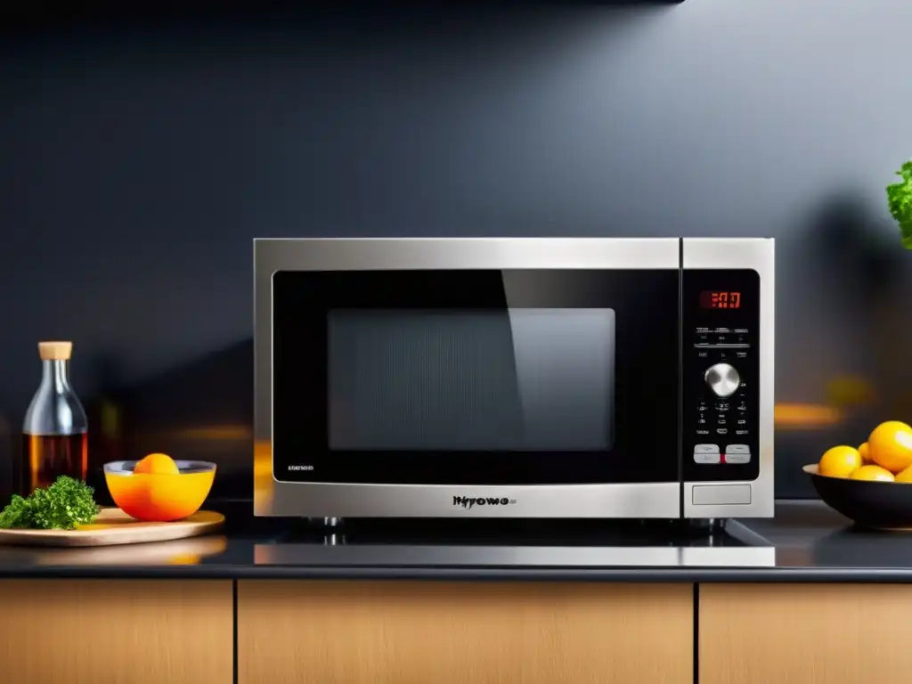 Funciones innovadoras del microondas: un diseño sofisticado de acero inoxidable y vidrio negro con iluminación interior y pantalla digital