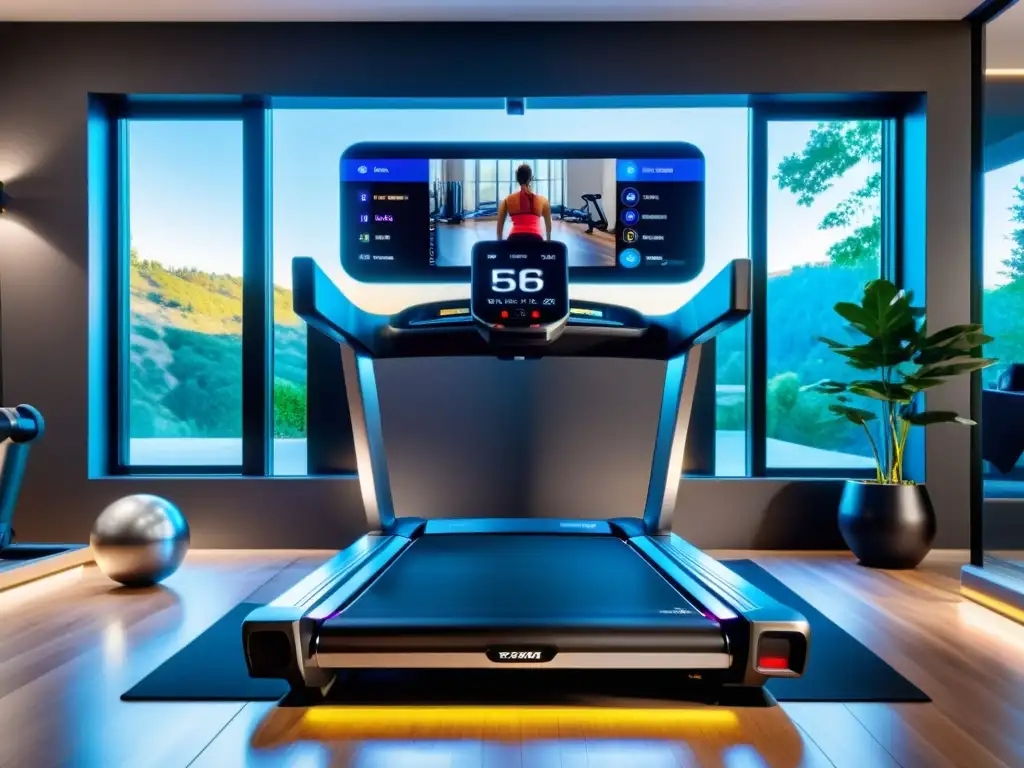Moderno hogar inteligente con gimnasio de alta tecnología Un gimnasio en casa futurista con equipo inteligente y beneficios de ejercicio inteligente en casa