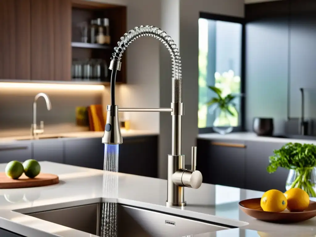 Faucet de cocina de lujo con filtro de agua avanzado Grifo de cocina moderno con sistema avanzado de filtrado de agua, diseño elegante de acero inoxidable y controles táctiles