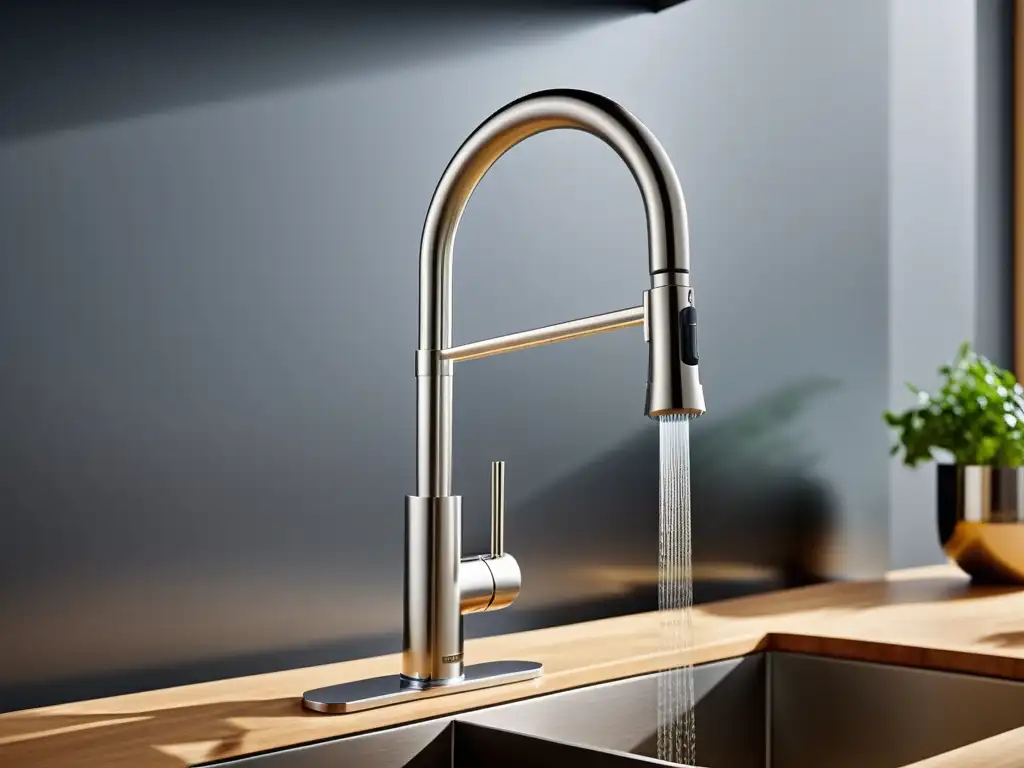 Grifo de cocina moderno con sensor - Elegante y funcional Grifo moderno con sensor en cocina contemporánea, elegante y funcional