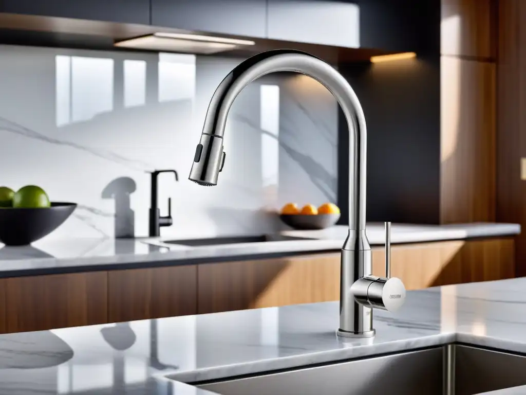 Grifo de cocina moderno con sensor: elegancia y funcionalidad Grifo moderno con sensor para cocina en cromo pulido, ambiente sofisticado y acogedor