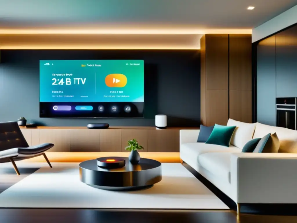 Hogar inteligente saludable: Diseño minimalista y tecnología conectada Un hogar inteligente conectado con dispositivos de salud, sincronización dispositivos salud hogar