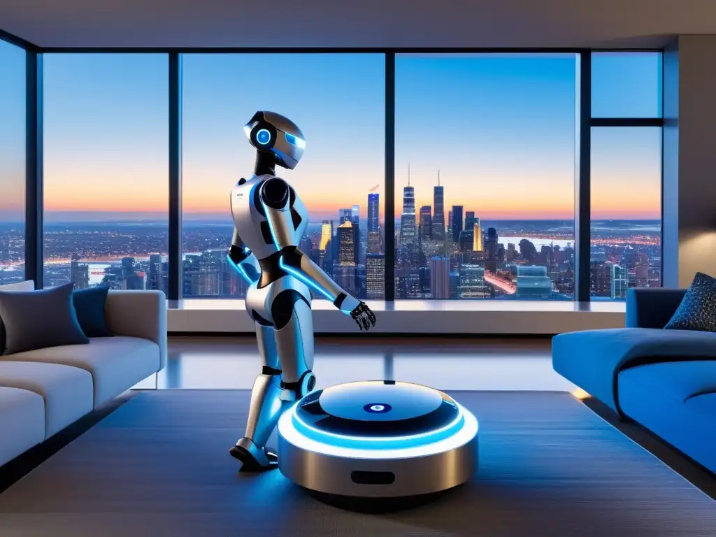 Robótica doméstica: Integración futurista en el hogar Un hogar moderno con un robot asistiendo a la familia