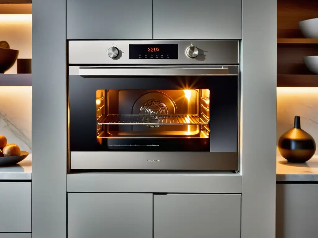Horno de acero inoxidable moderno: cocina de lujo Horno de última generación con vapor, cocina de lujo y eficiencia, asado perfectamente exhibido