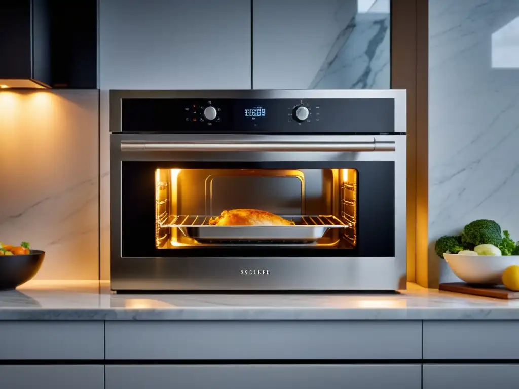 Horno de acero inoxidable moderno y elegante con función de vapor Horno de última generación con vapor, cocina moderna de lujo, asado perfectamente cocido y atmósfera apetitosa