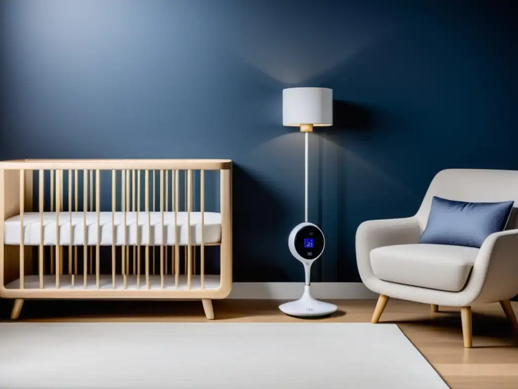 Una imagen detallada del moderno sistema de monitoreo de bebé Nanit Plus en un ambiente calmado y acogedor