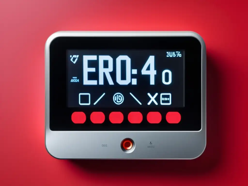 Imagen de alta resolución de un termostato digital con mensaje de error 'Error 404: Falla de programación' en letras rojas