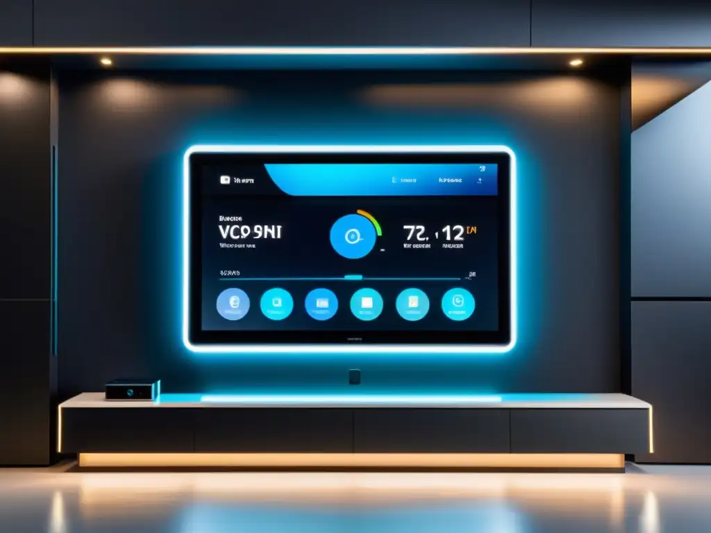 Control central de hogar inteligente futurista Imagen de un sistema domótico futurista y elegante con panel de control central y dispositivos de alta tecnología