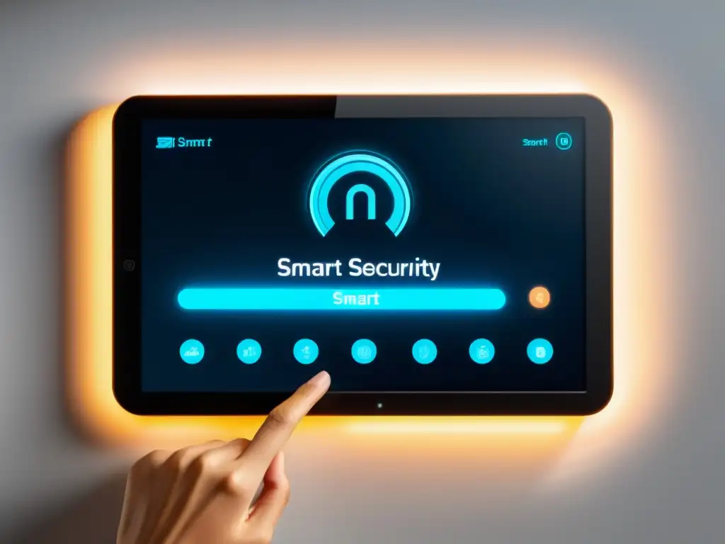 Seguridad doméstica futurista: contraseña segura en panel táctil Imagen de sistema de seguridad para hogar inteligente con panel táctil futurista para claves seguras para hogar inteligente