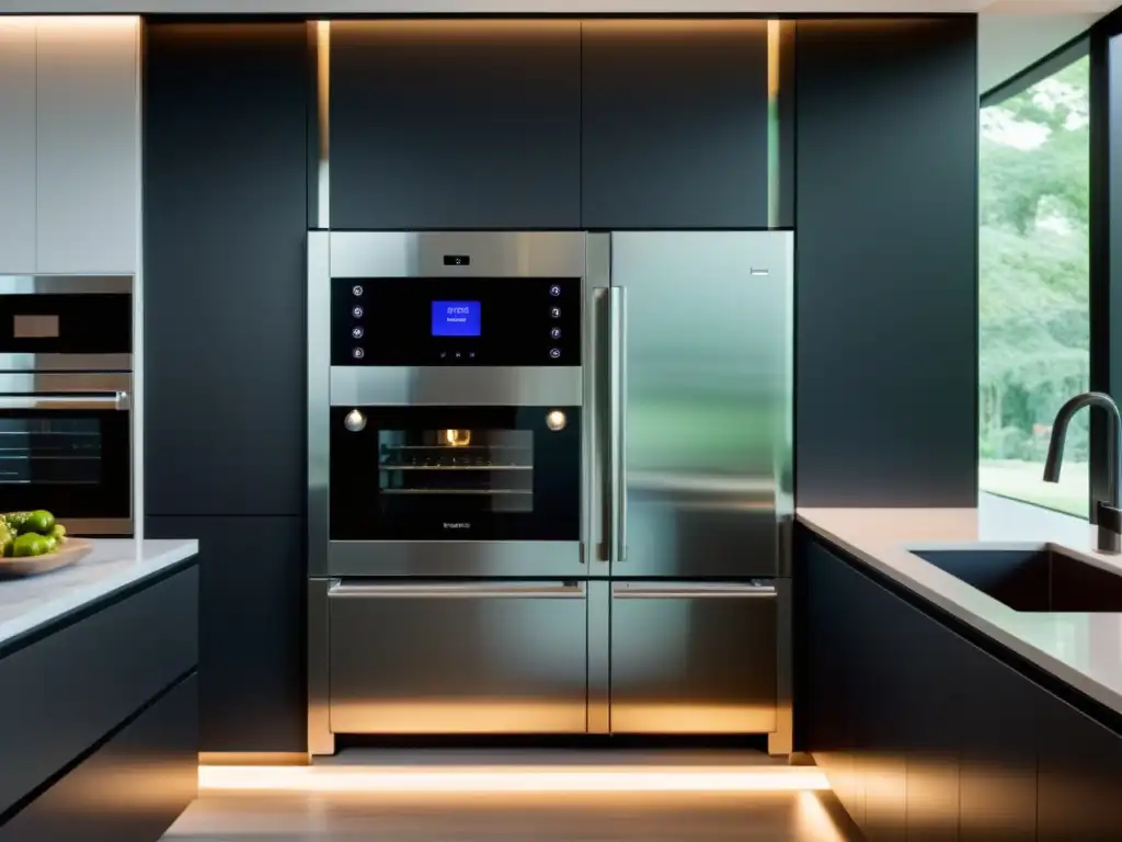 Cocina de lujo con electrodomésticos integrados y diseño moderno Integración de electrodomésticos en cocina inteligente con diseño moderno y lujoso