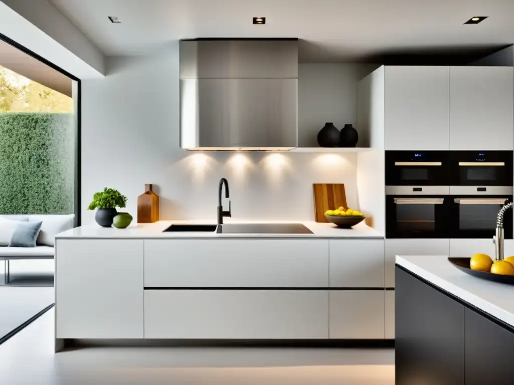 Cocina moderna con electrodomésticos integrados Integración de electrodomésticos en diseño moderno: Cocina contemporánea con electrodomésticos integrados y elegante organización de utensilios