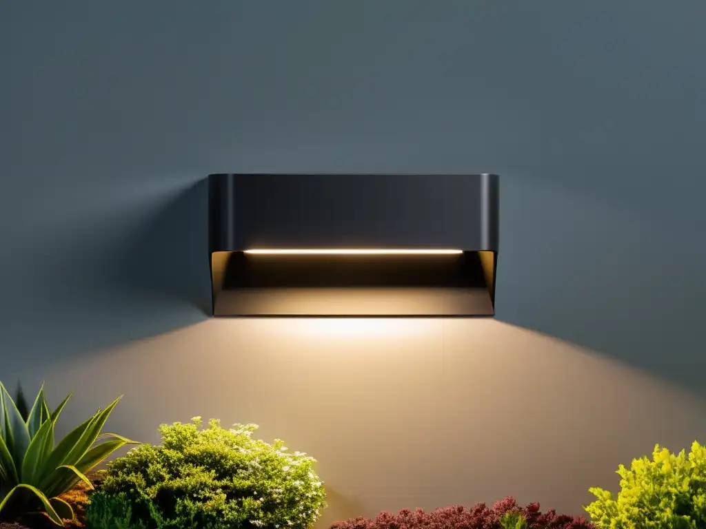 Luces de seguridad modernas: elegancia y protección 'Iluminación inteligente como disuasivo de seguridad: Lámpara moderna en casa contemporánea, proyectando suave luz en entrada y jardín
