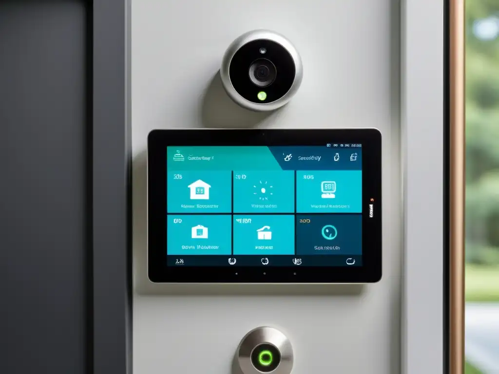 Interfaz de asistentes virtuales para seguridad hogar en moderno sistema de vigilancia doméstica integrado con diseño minimalista y alta tecnología