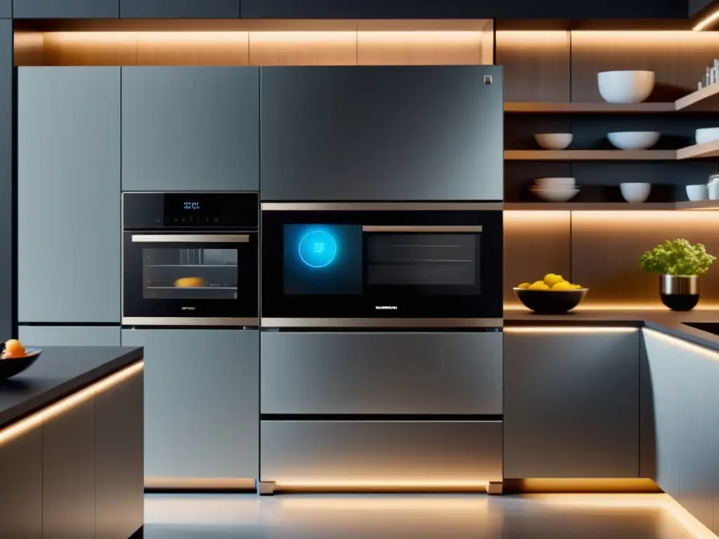 Cocina moderna con electrodomésticos inteligentes y sostenibles Interfaz por gestos y voz para electrodomésticos en cocina minimalista 8k