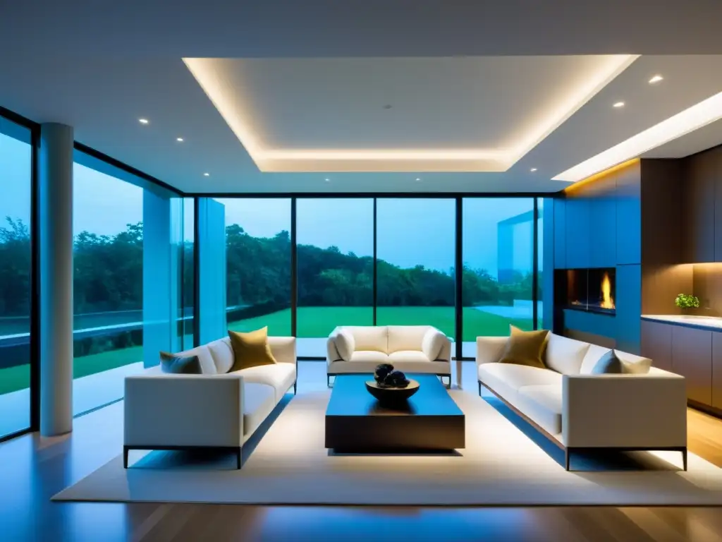 Interior contemporáneo con ventanales y mobiliario elegante Un interior contemporáneo con impacto del aire acondicionado en la arquitectura, inundado de luz natural y elegante mobiliario minimalista