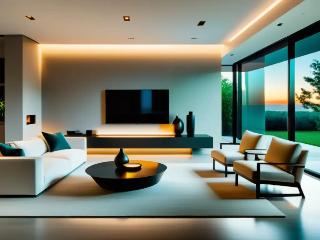 Interior moderno con dispositivos inteligentes integrados