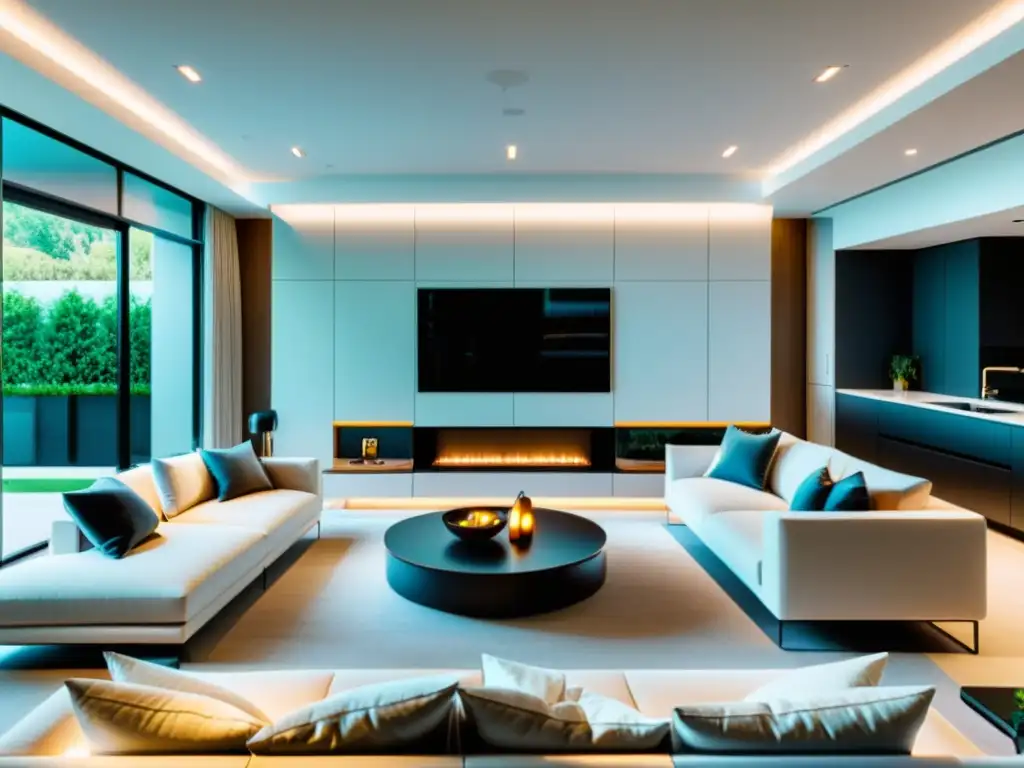 Hogar inteligente: moderna integración de tecnología Interior moderno con sistemas domóticos para ahorro de energía en el hogar, integrados de forma elegante en la decoración contemporánea