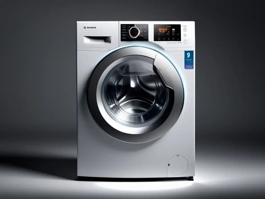 Lavadora moderna con tecnología Inverter: eficiencia y diseño innovador Una lavadora moderna con tecnología Inverter y ahorro energético, destacando eficiencia e innovación en diseño de vanguardia