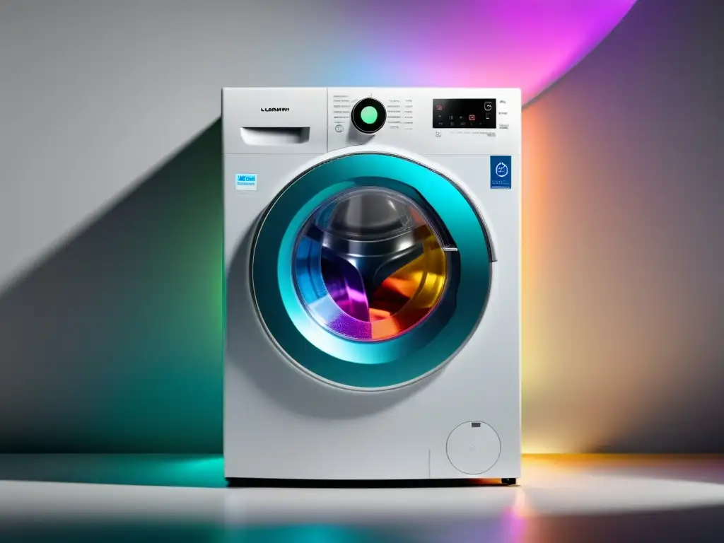 Lavadora moderna con carga colorida Una lavadora moderna con tecnología Inverter, mostrando su eficiencia con ropa colorida en su interior