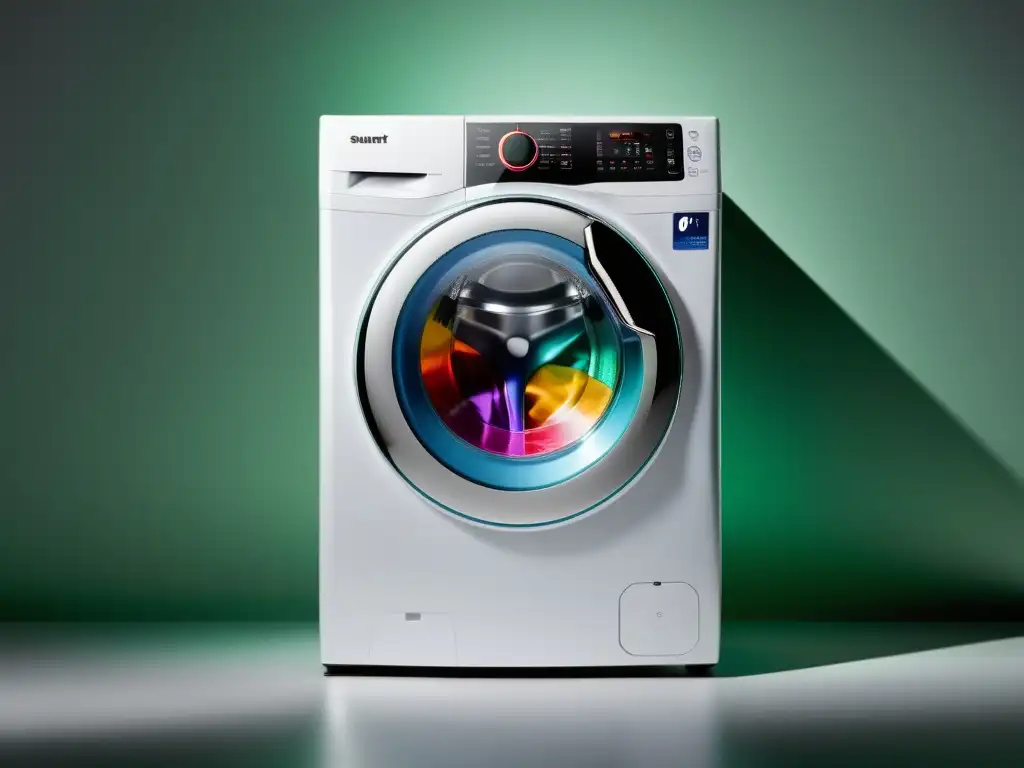Lavadora inteligente con ciclos personalizables Un lavarropas moderno con pantalla digital y ciclos de lavado personalizables