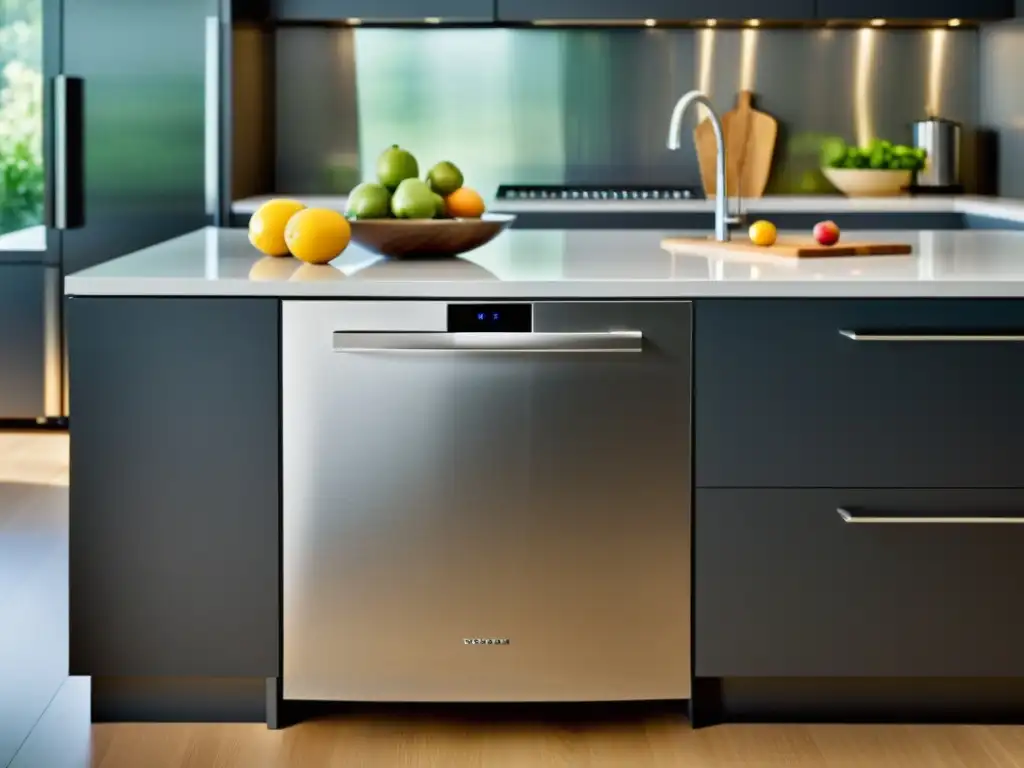 Un lavavajillas de acero inoxidable en una cocina moderna
