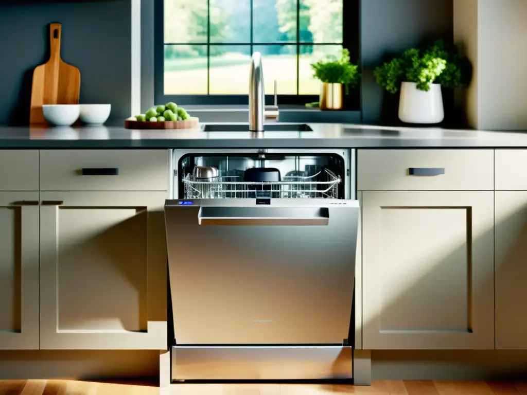 Un lavavajillas ecoeficiente de diseño moderno en una cocina elegante