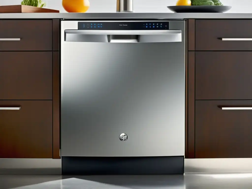 Lavavajillas GE Profile: Potencia silenciosa y diseño moderno Un lavavajillas GE Profile con diseño moderno y elegante, reflejando la atmósfera contemporánea de la cocina
