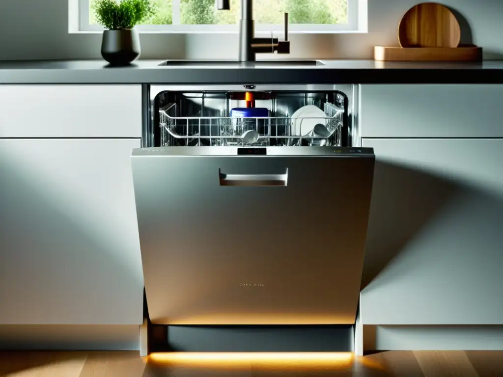 'Un lavavajillas moderno y elegante en una cocina minimalista bien iluminada