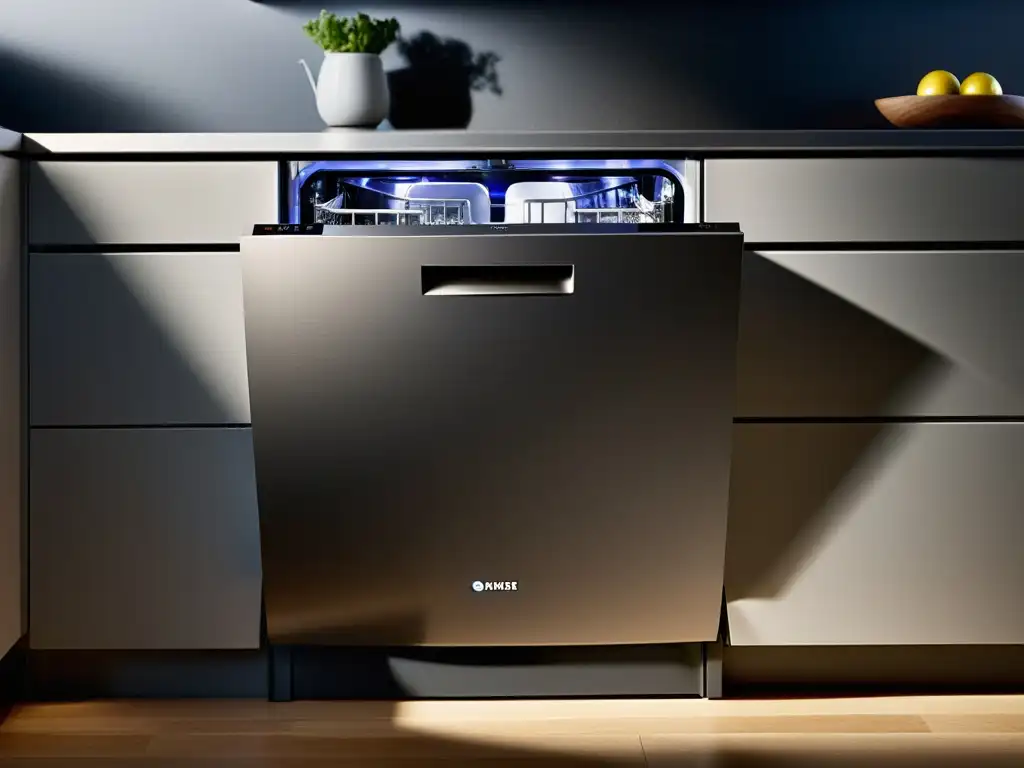 Un lavavajillas moderno con paneles táctiles iluminados en una cocina contemporánea
