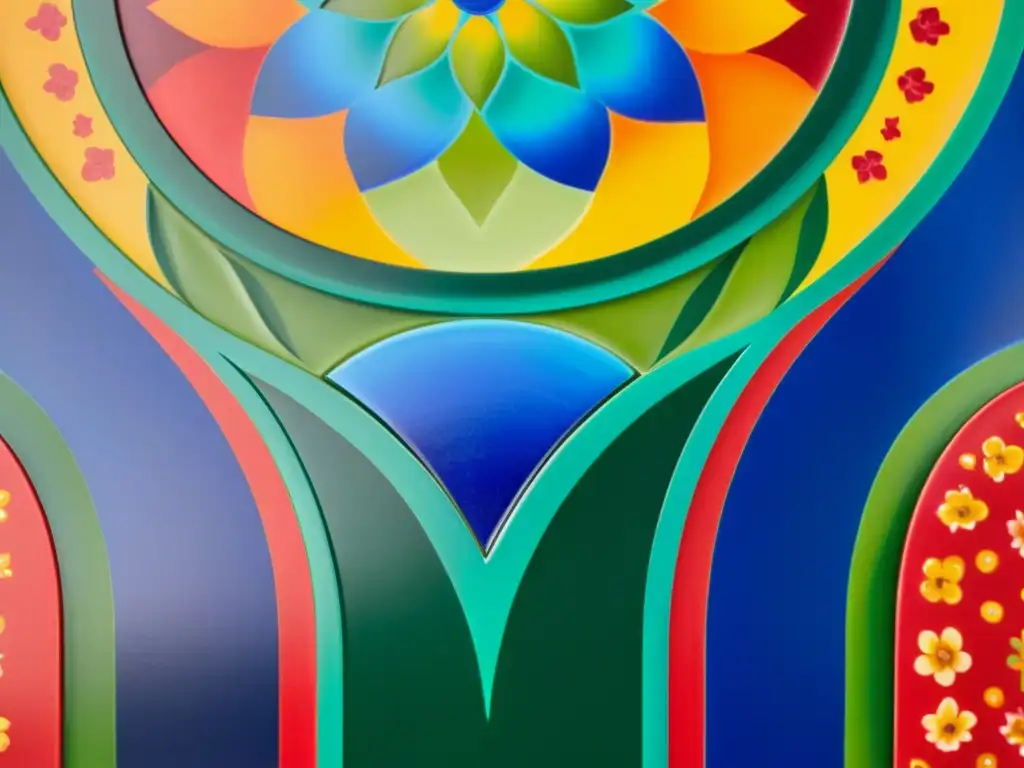 Licuadora pintada a mano: vibrante y detallada Una licuadora pintada a mano con patrones florales y geométricos en colores vibrantes