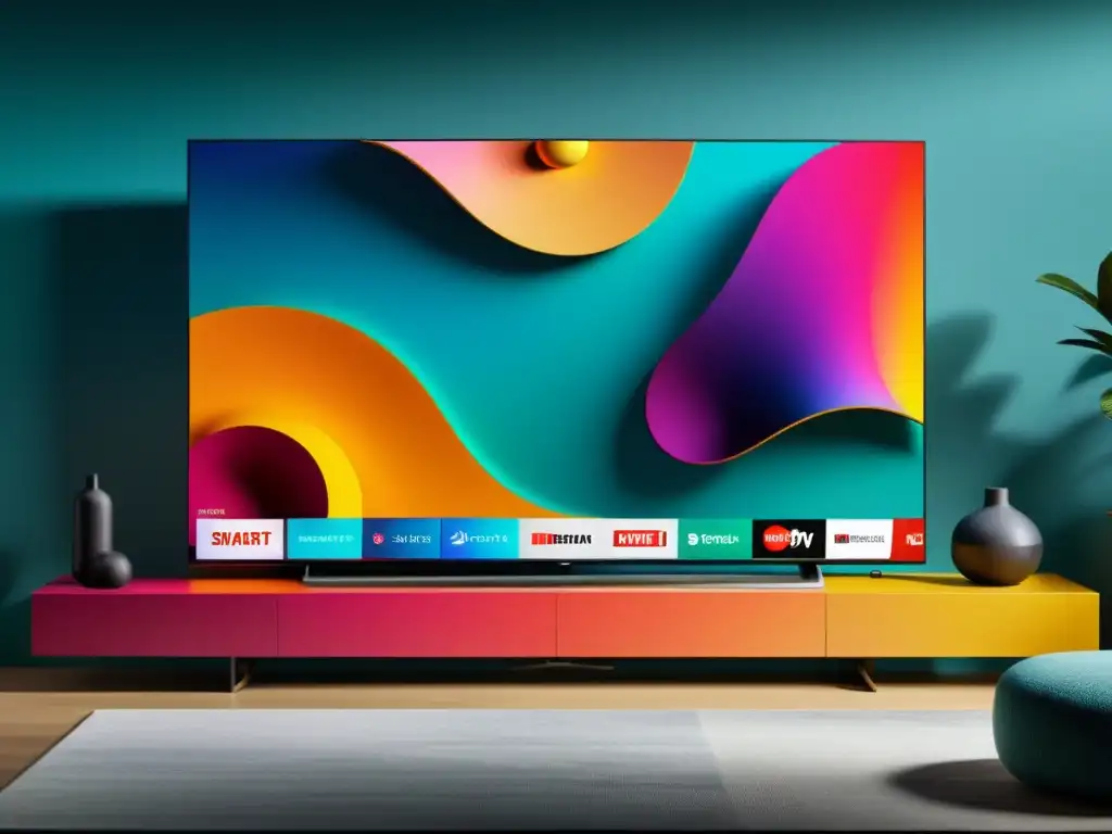 TV 8K de lujo en sala moderna Invertir en un Smart TV de lujo rodeado de sofisticación y elegancia en un moderno salón