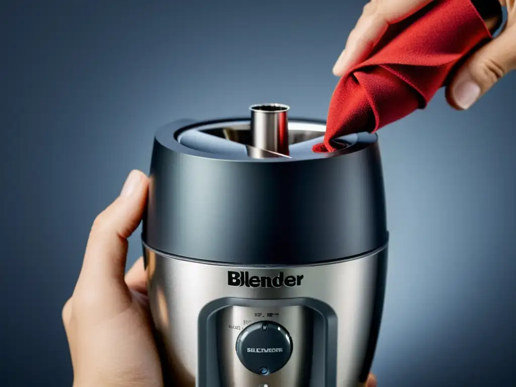 Mantenimiento preciso: Desarmado y limpieza de blender Mano desmontando y limpiando meticulosamente piezas de licuadora