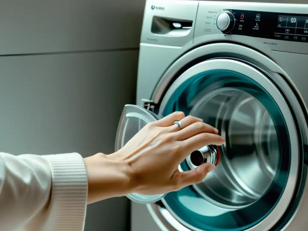 Ajuste de presión de agua en lavadora moderna Mano ajustando la presión del agua en moderna lavadora, en un hogar acogedor