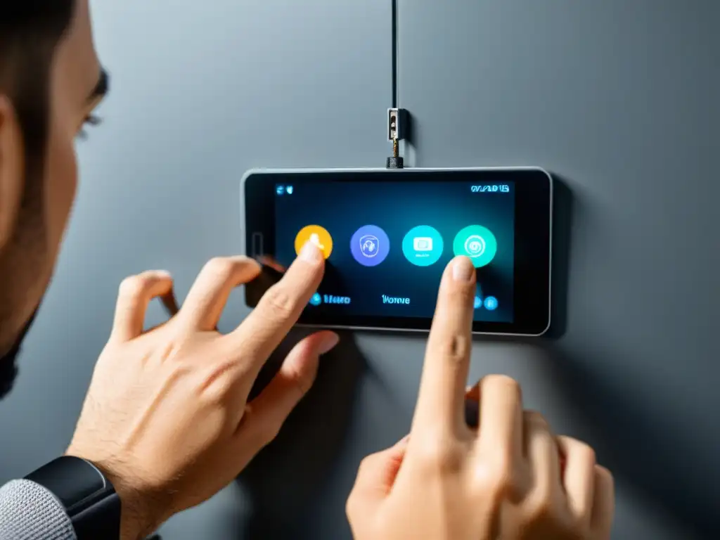 Manos expertas instalan dispositivo inteligente, evitando errores comunes al instalar dispositivos inteligentes