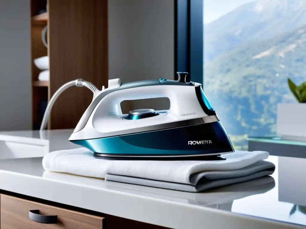 Centro de planchado Rowenta Silence Steam Pro: elegancia y eficiencia El mejor centro de planchado Rowenta en un entorno elegante y eficiente con luz natural suave y ropa impecablemente doblada