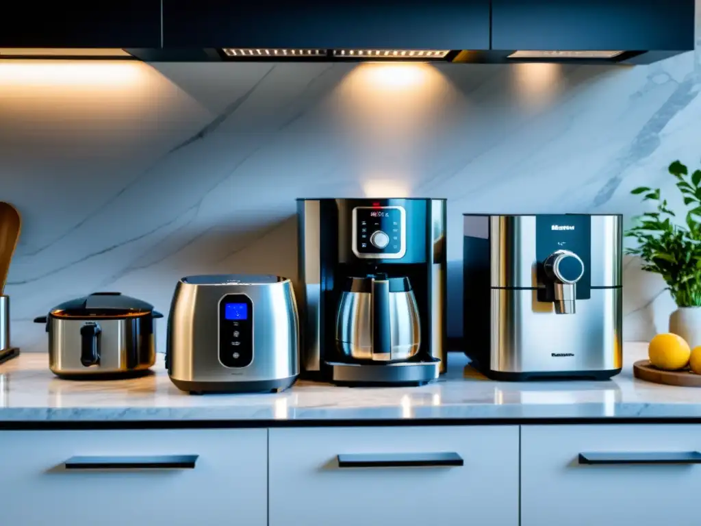 Mejores pequeños electrodomésticos hogar en cocina moderna con estilo y sofisticación, destacados por luz natural