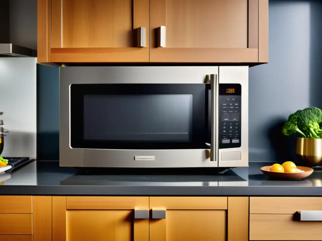Microondas moderno en cocina elegante Microondas moderno con funciones avanzadas, integrado en una cocina contemporánea