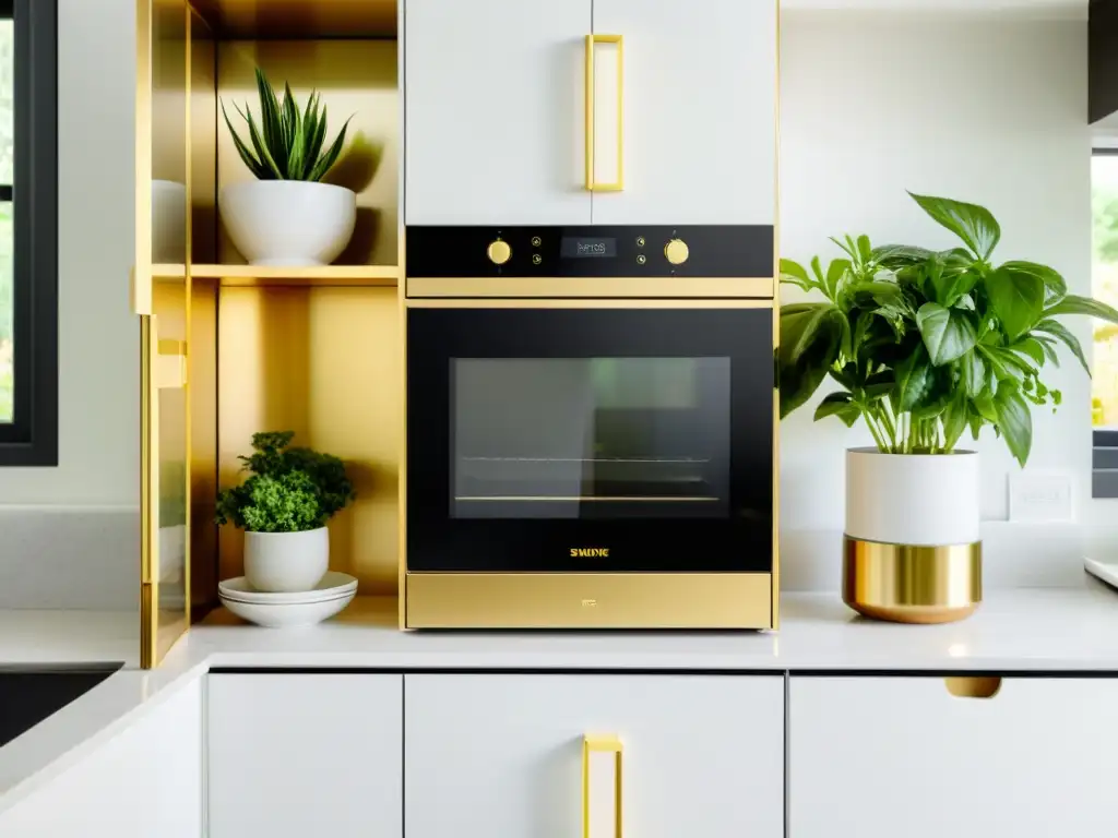 Alacena moderna de microondas reciclado: minimalista con toques dorados Un microondas viejo convertido en una elegante unidad de almacenamiento moderna, con un exterior blanco minimalista y detalles en dorado