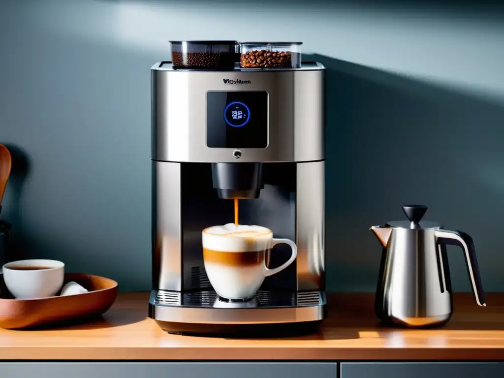 Moderna cafetera de diseño con pantalla táctil Una moderna cafetera inteligente para el hogar en una elegante cocina, con un diseño sofisticado y avanzada tecnología