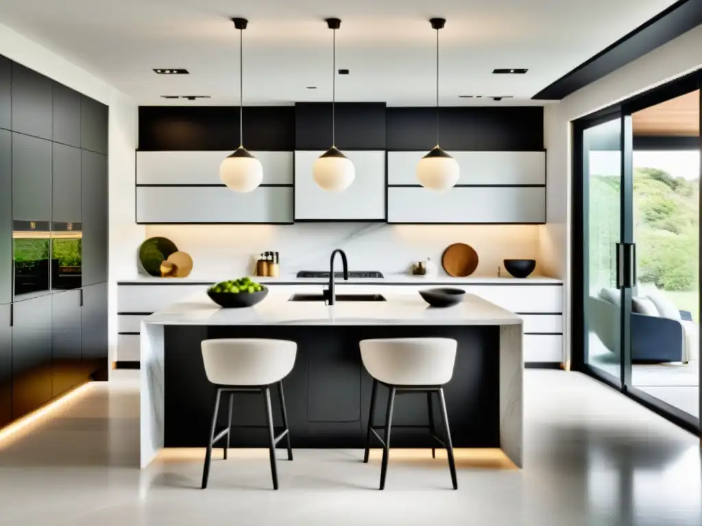 Cocina minimalista de lujo con ventana panorámica Moderna cocina abierta con diseño minimalista