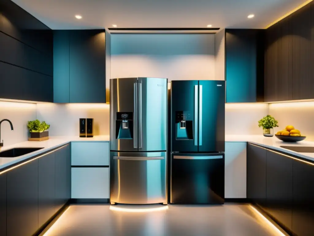 Cocina inteligente: diseño futurista y seguridad avanzada Moderna cocina domótica con electrodomésticos conectados de forma segura a la red, ambiente cálido y futurista